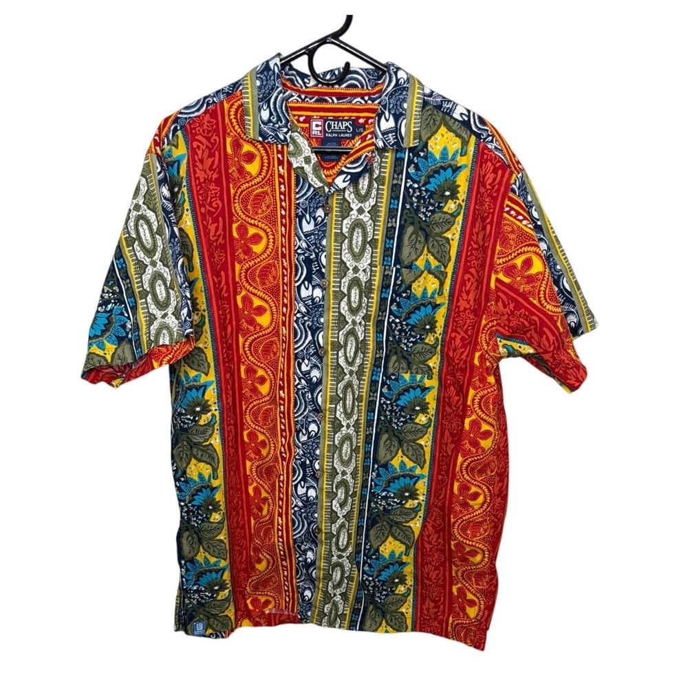 Vtg Chaps Ralph Lauren Shirt Mens Large Multi Pattern Paisley Floral Camp 90s